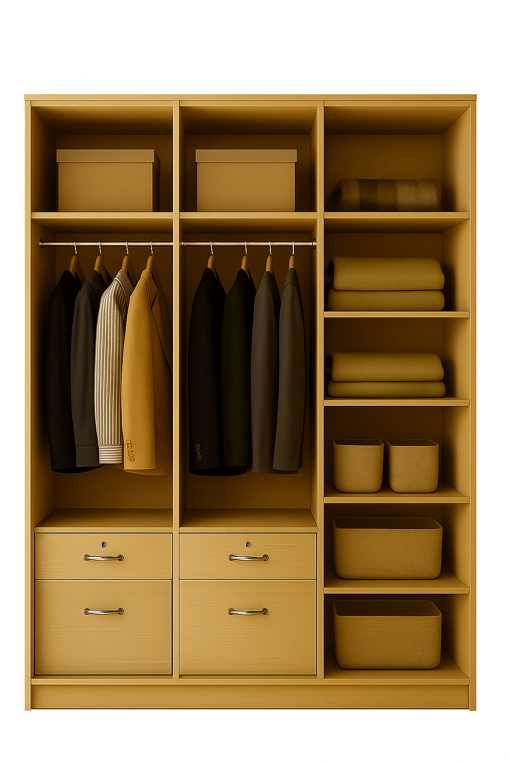 Elegant Light Oak Finish 3-Door Wardrobe – 4×6 Ft