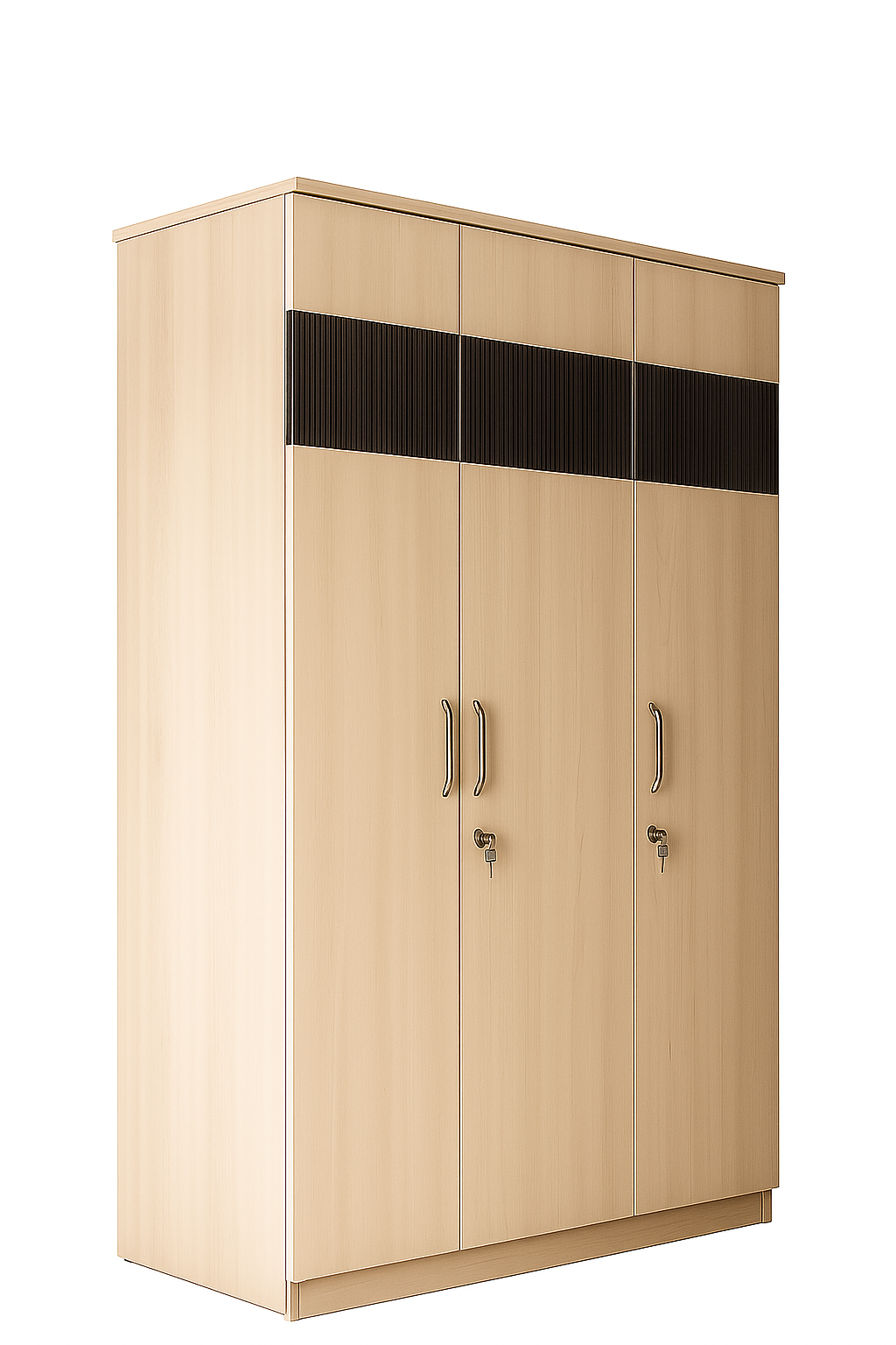 Elegant Light Oak Finish 3-Door Wardrobe – 4×6 Ft